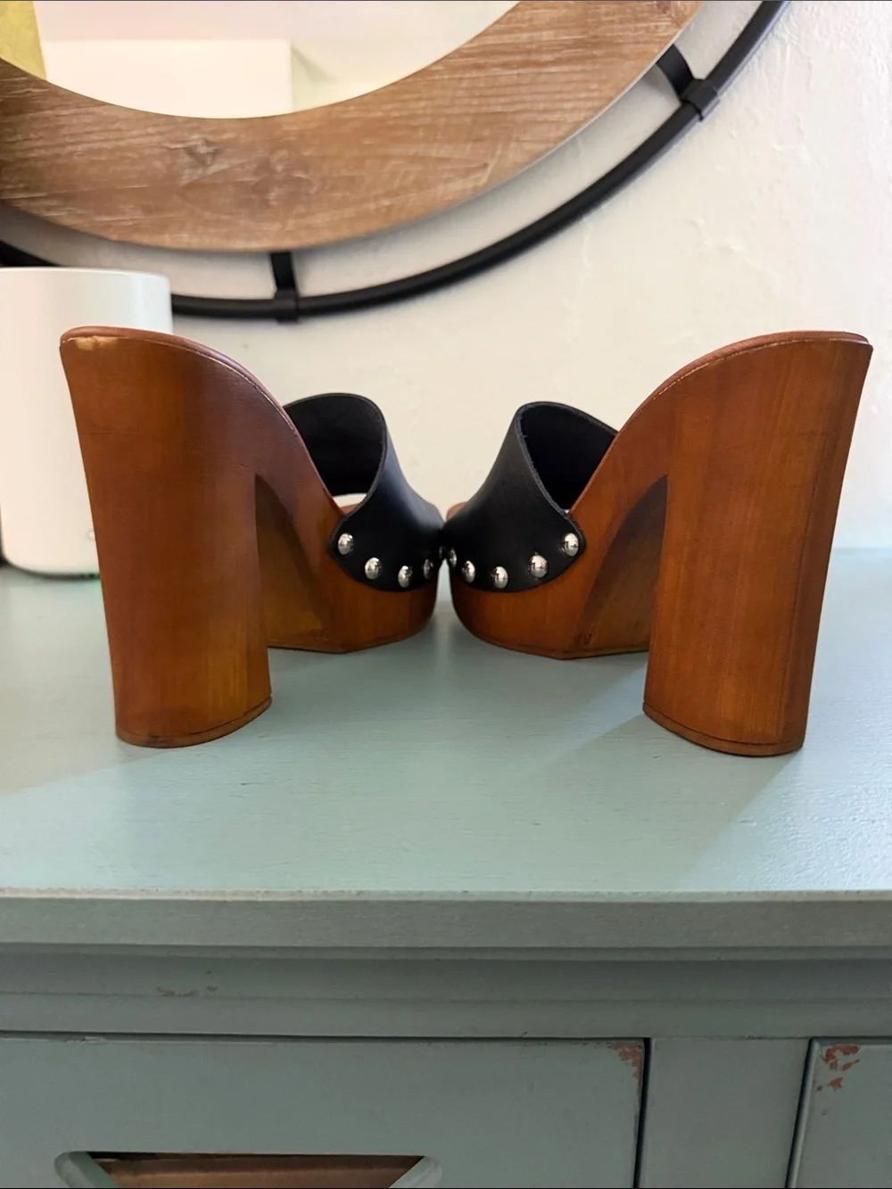 Steve Madden Black Leather Studded Platform Mules
